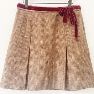 J.Crew Tweed Brown Pleated Velvet Bow Mini Skirt Sz 8